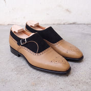 Men's Black and Tan Leather Monk Strap Shoes — Bramhall