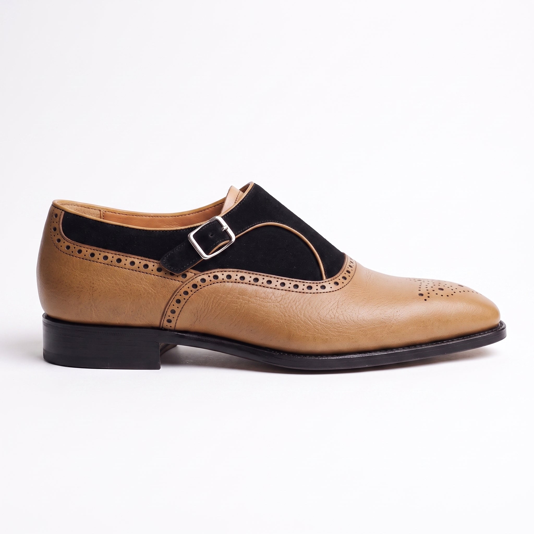 Men's Black and Tan Leather Monk Strap Shoes — Bramhall