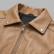 Men's Tan Leather Moto Bomber Jacket — Abberall
