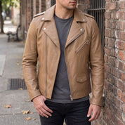 Men's Tan Leather Perfecto Jacket — Audley