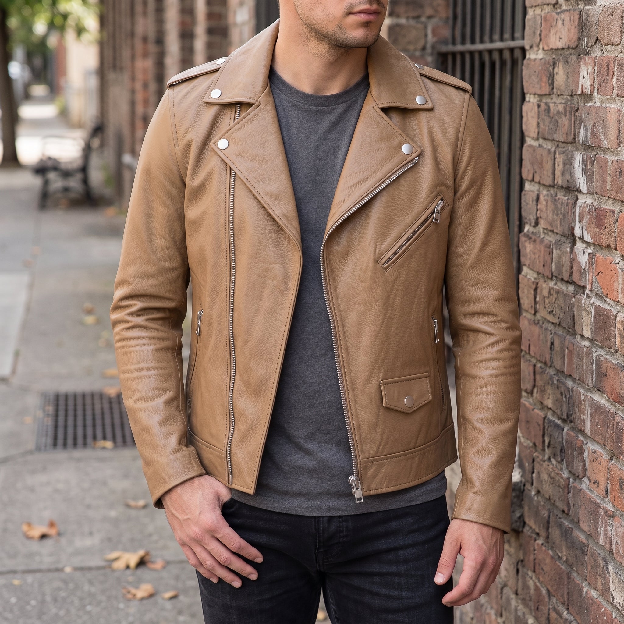 Men's Tan Leather Perfecto Jacket — Audley