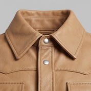 Men's Tan Leather Shirt Jacket — Cursley
