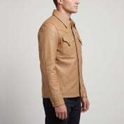 Men's Tan Leather Shirt Jacket — Cursley