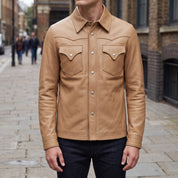 Men's Tan Leather Shirt Jacket — Cursley