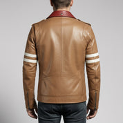 Men's Tan Leather Single Rider Biker Jacket — Critchley