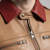 Men's Tan Leather Single Rider Biker Jacket — Critchley