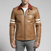 Men's Tan Leather Single Rider Biker Jacket — Critchley