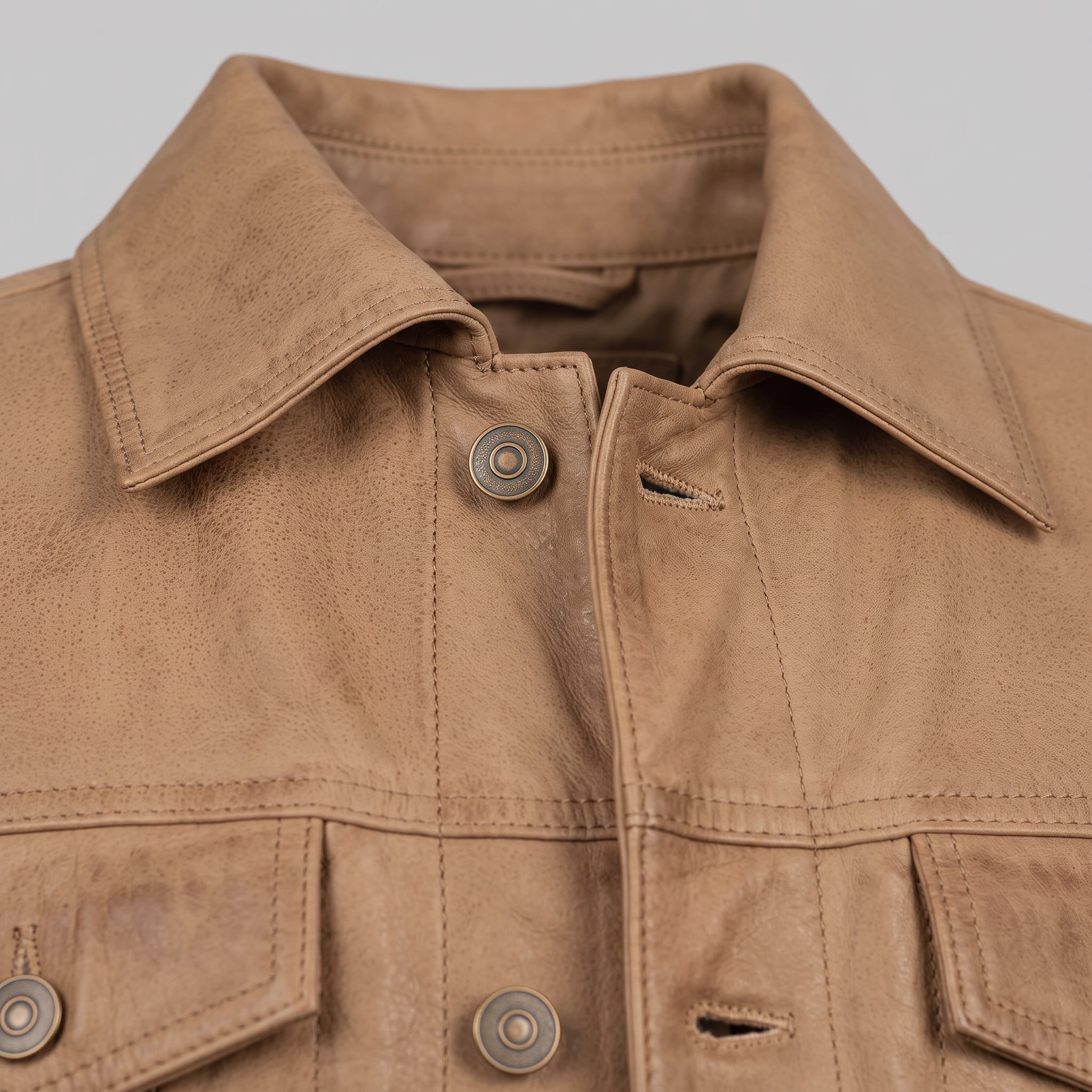 Men's Tan Leather Trucker Jacket — Dyer