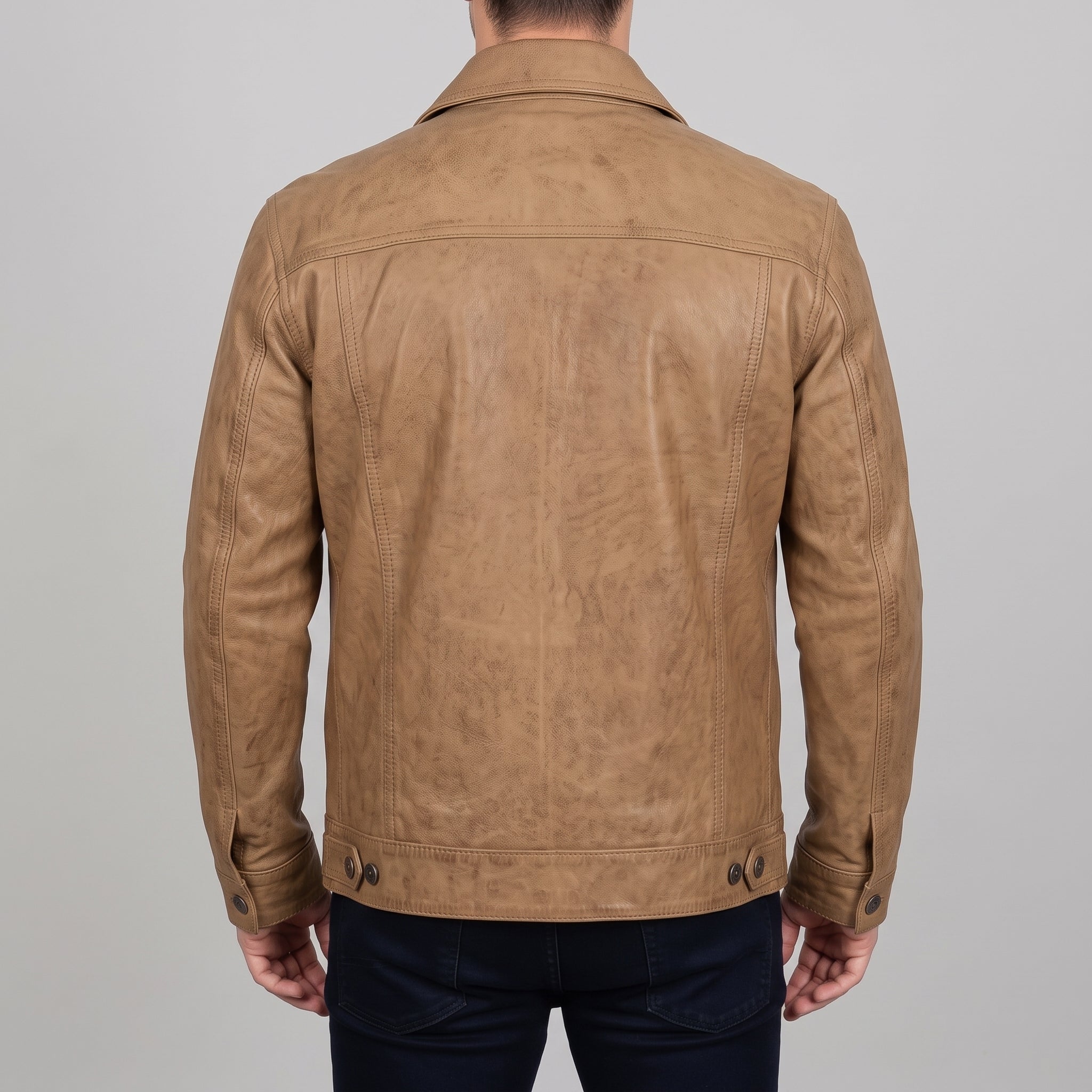 Men's Tan Leather Trucker Jacket — Dyer