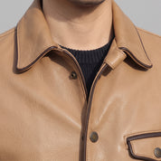 Men's Tan Leather Trucker Jacket — Moulton