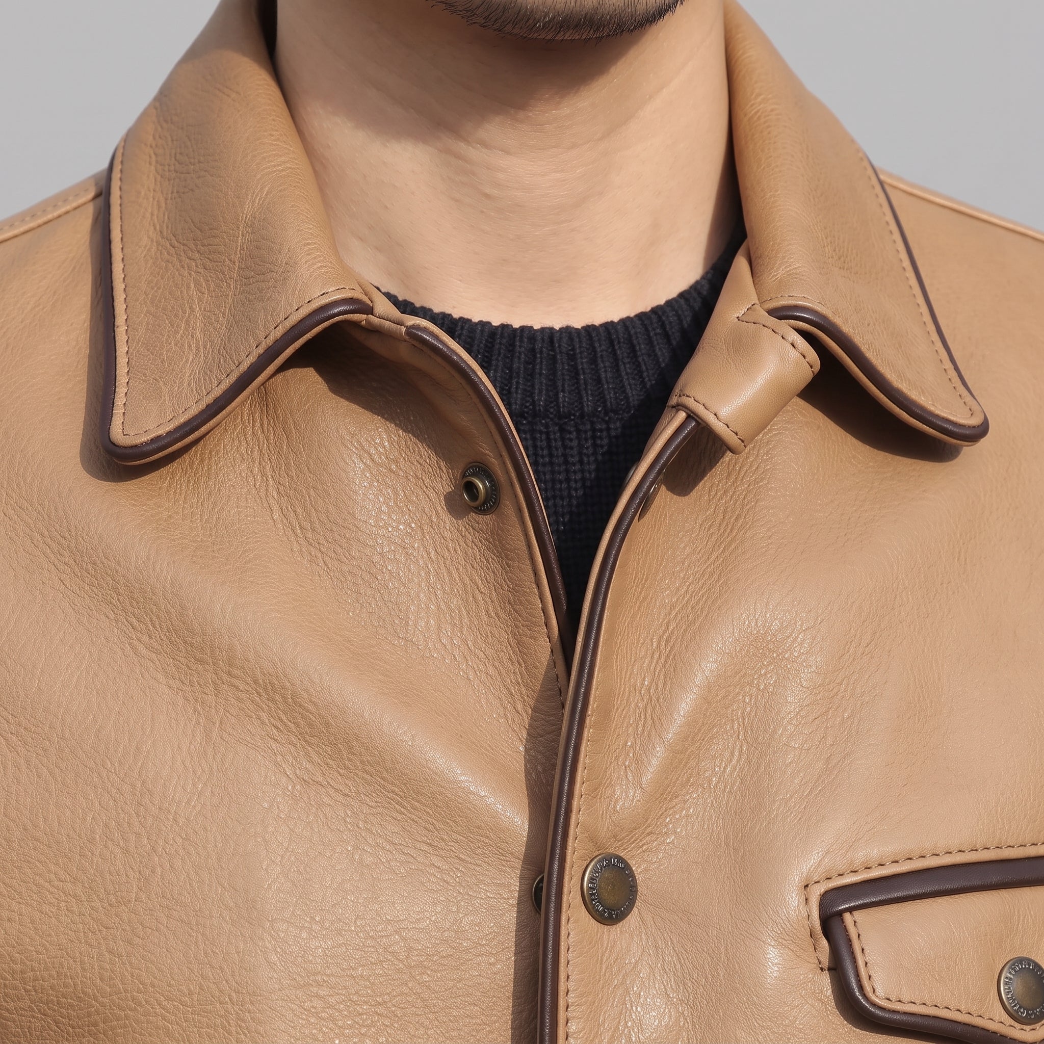 Men's Tan Leather Trucker Jacket — Moulton