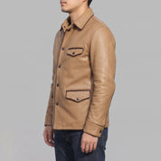 Men's Tan Leather Trucker Jacket — Moulton