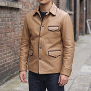 Men's Tan Leather Trucker Jacket — Moulton