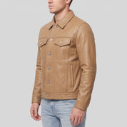 Men's Tan Leather Trucker Jacket — Nixon