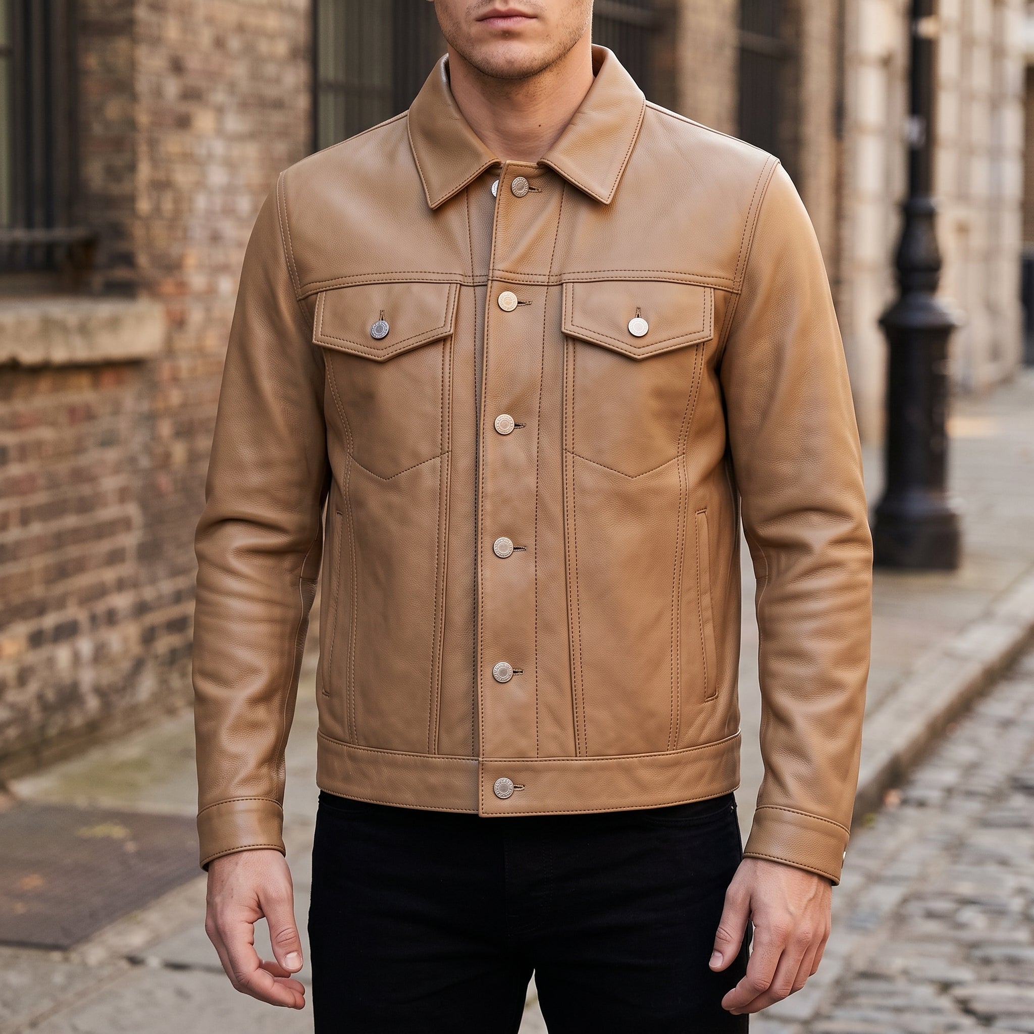 Men's Tan Leather Trucker Jacket — Nixon