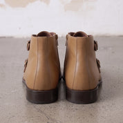 Men's Tan Plain-Toe Leather Double Monk Boots — Montford