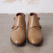 Men's Tan Plain-Toe Leather Double Monk Boots — Montford