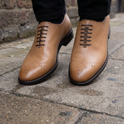 Men's Tan Medallion-Toe Leather Oxfords — Norton