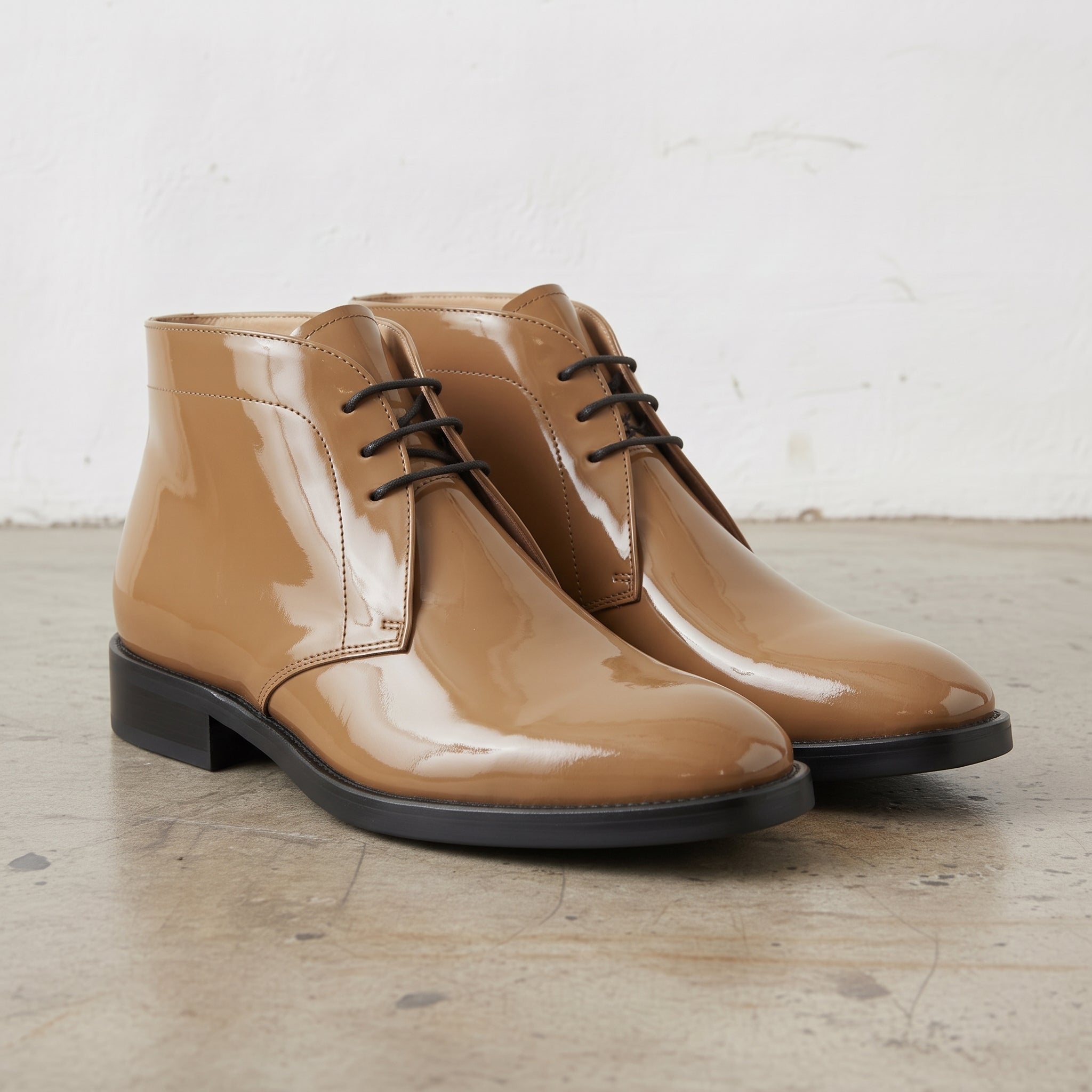Men's Tan Patent Leather Chukka Boots — Colwood