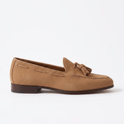 Men's Tan Pebbled Leather Apron-Toe Tassel Loafers — Crawshaw