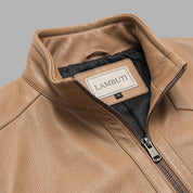 Men's Tan Pebbled Leather Bomber Jacket — Forres
