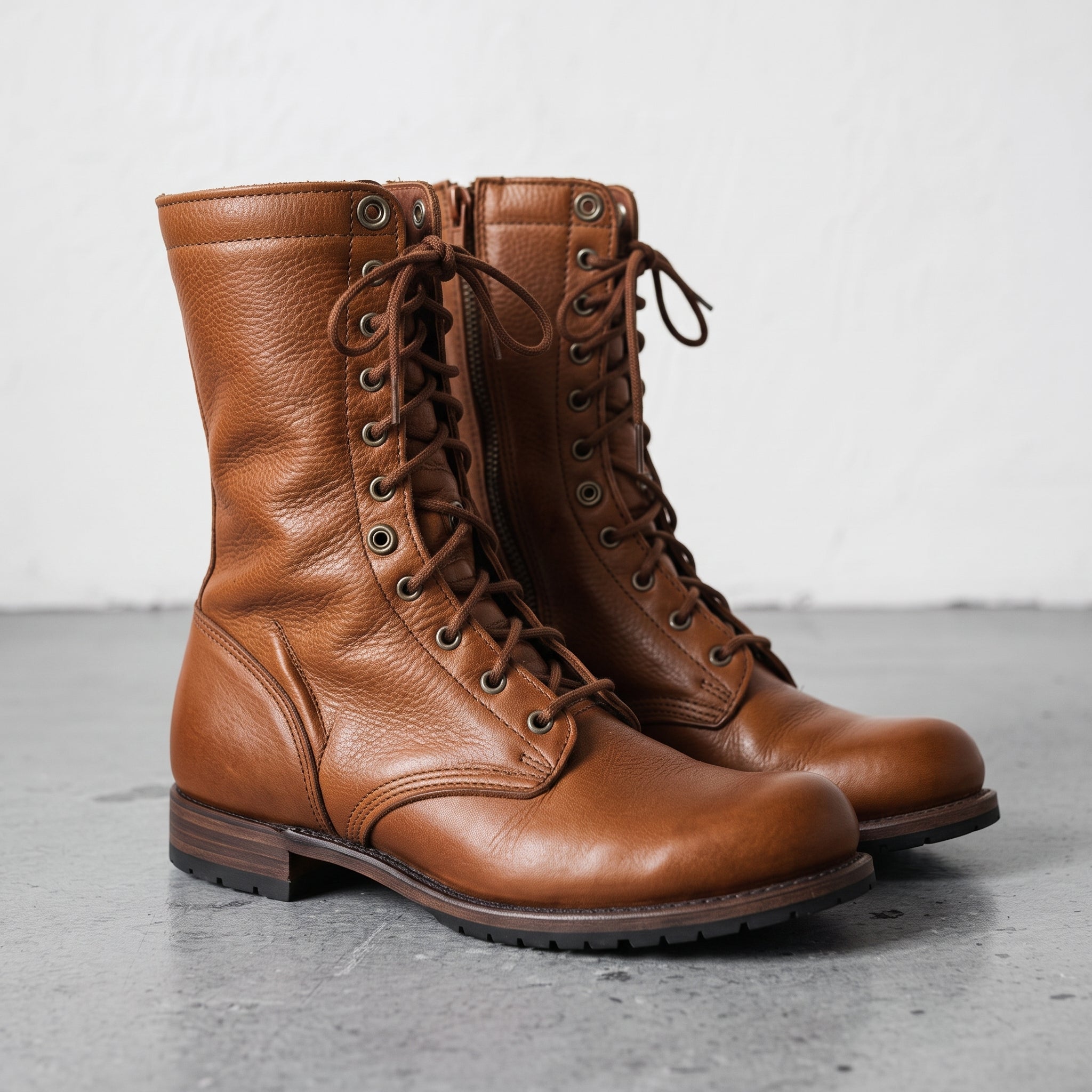 Men's Tan Pebbled Leather Combat Boots — Gaston
