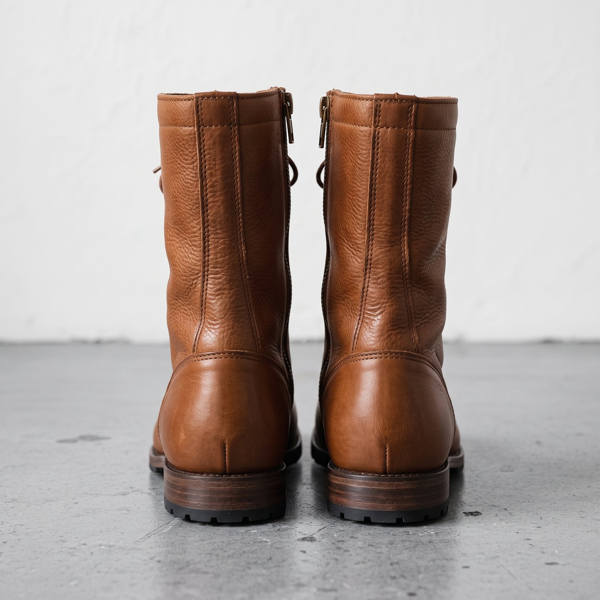 Men's Tan Pebbled Leather Combat Boots — Gaston