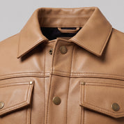Men's Tan Pebbled Leather Trucker Jacket — Hookham
