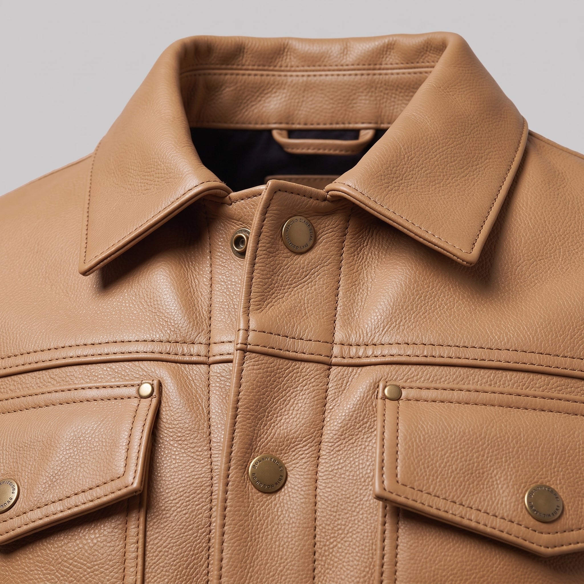Men's Tan Pebbled Leather Trucker Jacket — Hookham