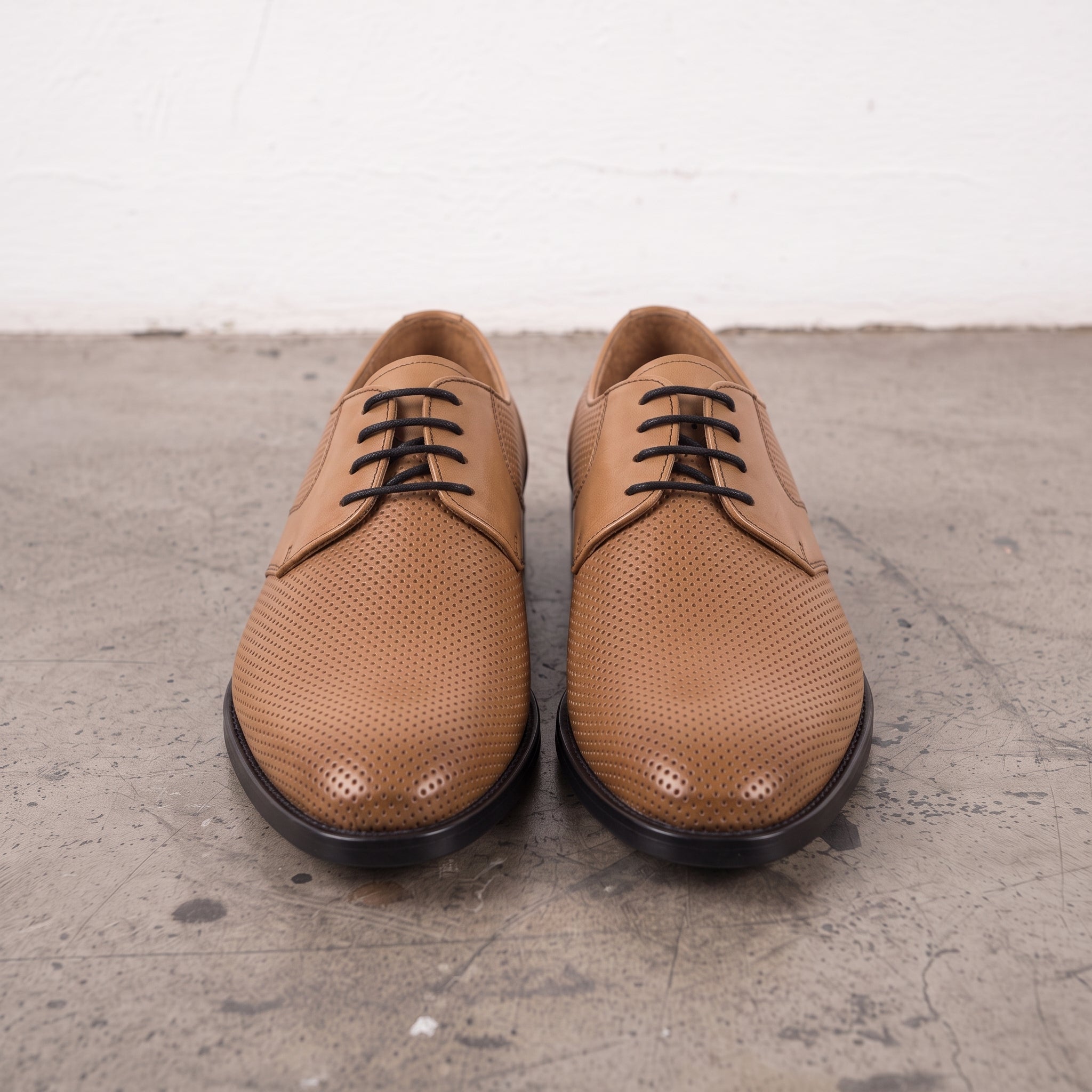 Men's Tan Perforated Leather Derby Shoes — Ingham