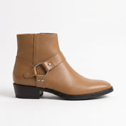 Men's Tan Plain-Toe Leather Ankle Biker Boots — Atherton