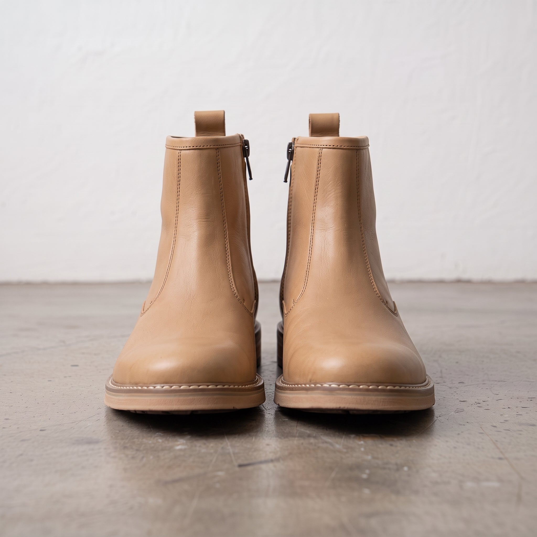 Men's Tan Plain-Toe Leather Ankle Boots — Flindell