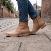 Men's Tan Plain-Toe Leather Ankle Boots — Flindell