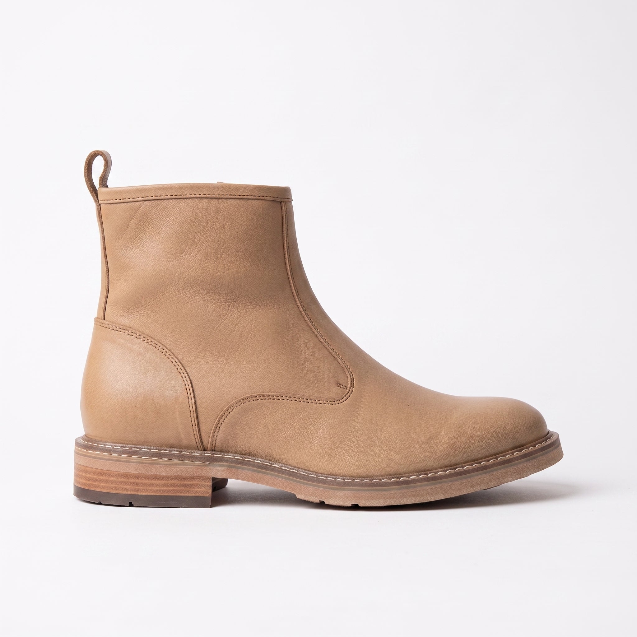 Men's Tan Plain-Toe Leather Ankle Boots — Flindell