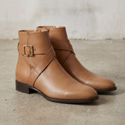 Men's Tan Plain-Toe Leather Ankle Boots — Naughton