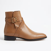 Men's Tan Plain-Toe Leather Ankle Boots — Naughton