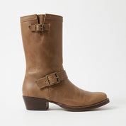 Men's Tan Plain-Toe Leather Biker Boots — Aylesham