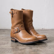 Men's Tan Plain-Toe Leather Biker Boots — Brimley
