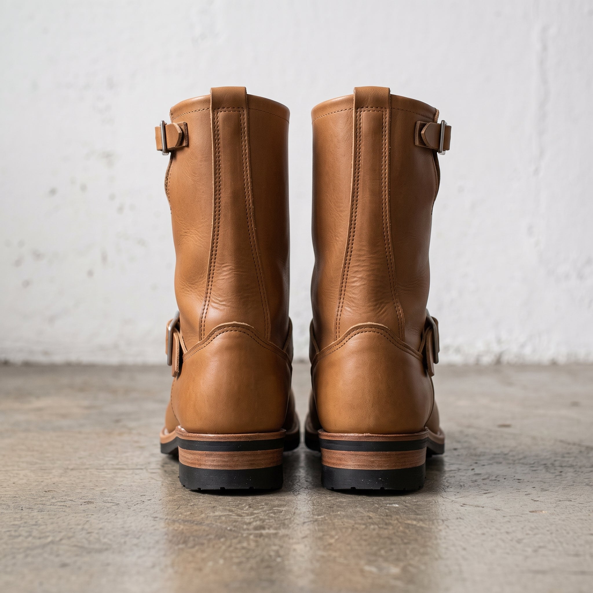 Men's Tan Plain-Toe Leather Biker Boots — Brimley