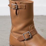 Men's Tan Plain-Toe Leather Biker Boots — Brimley