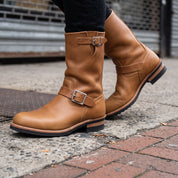 Men's Tan Plain-Toe Leather Biker Boots — Brimley
