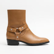 Men's Tan Plain-Toe Leather Biker Boots — Hulse