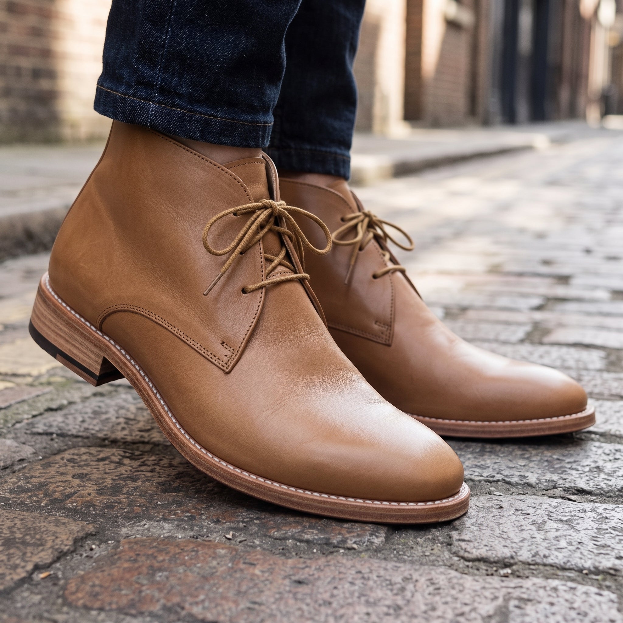 Men's Tan Plain-Toe Leather Chukka Boots — Russell