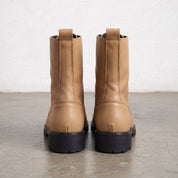 Men's Tan Plain-Toe Leather Combat Boots — Bagworth