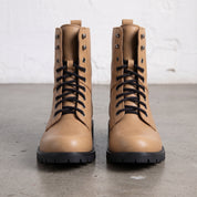Men's Tan Plain-Toe Leather Combat Boots — Bagworth