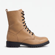 Men's Tan Plain-Toe Leather Combat Boots — Bagworth