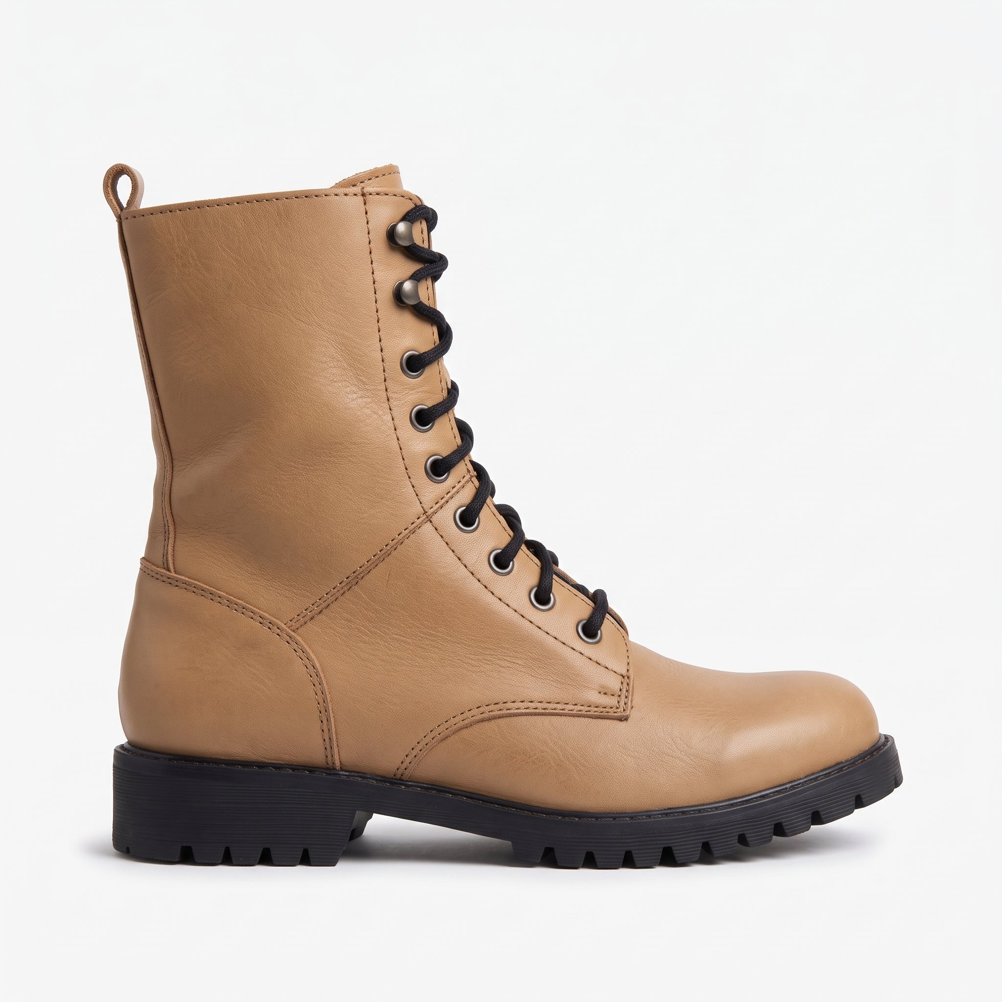 Men's Tan Plain-Toe Leather Combat Boots — Bagworth