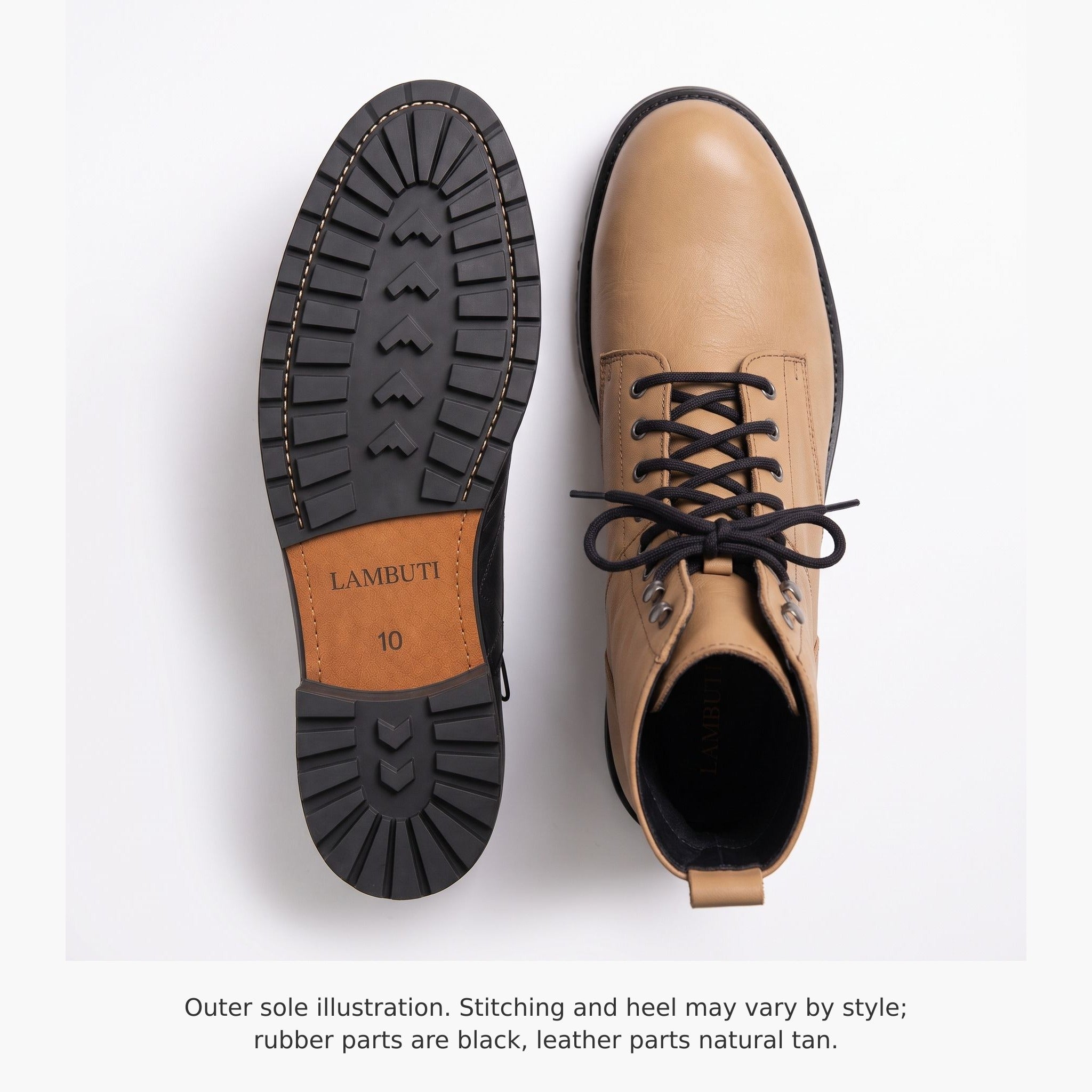 Men's Tan Plain-Toe Leather Combat Boots — Bagworth
