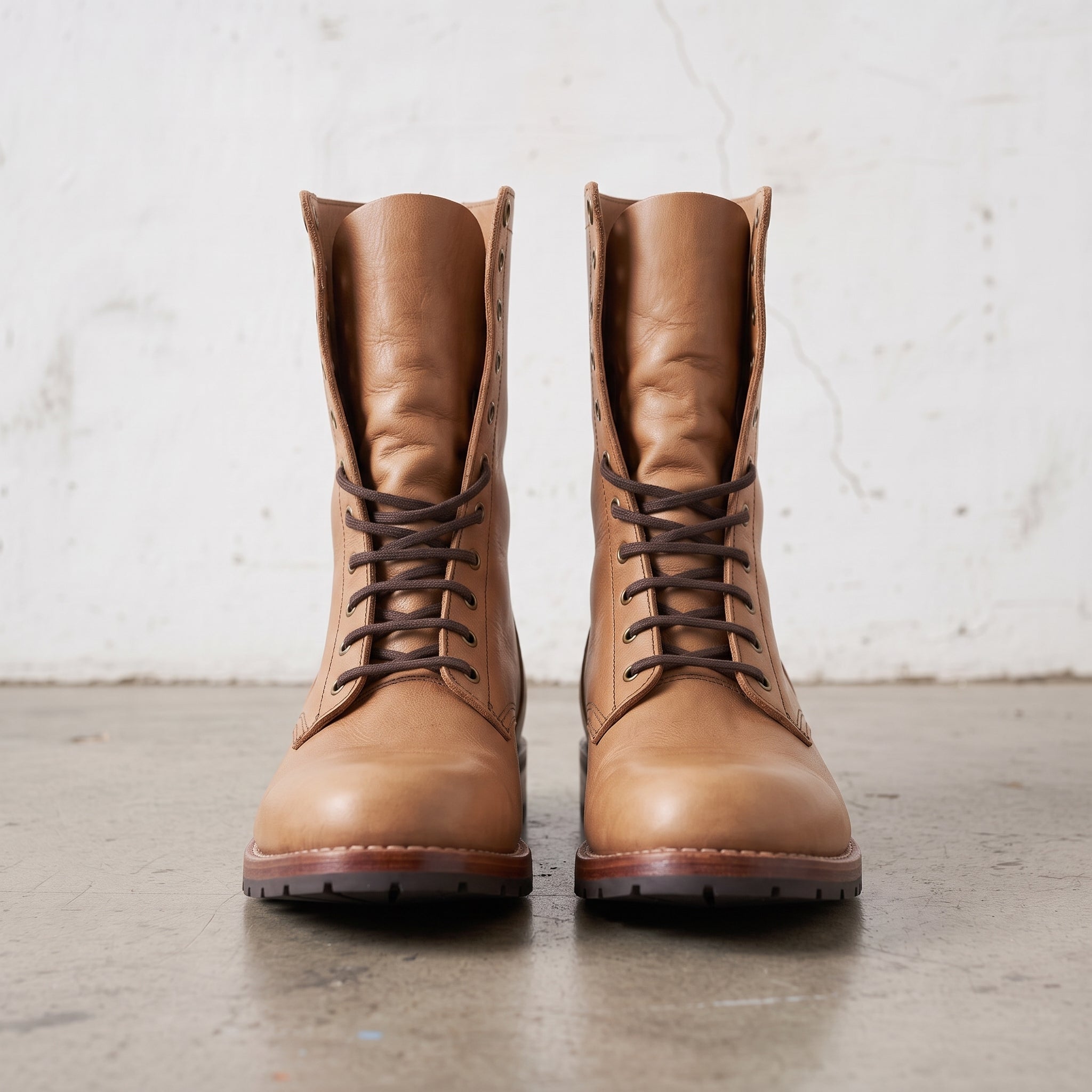 Men's Tan Plain-Toe Leather Combat Boots — Bickham