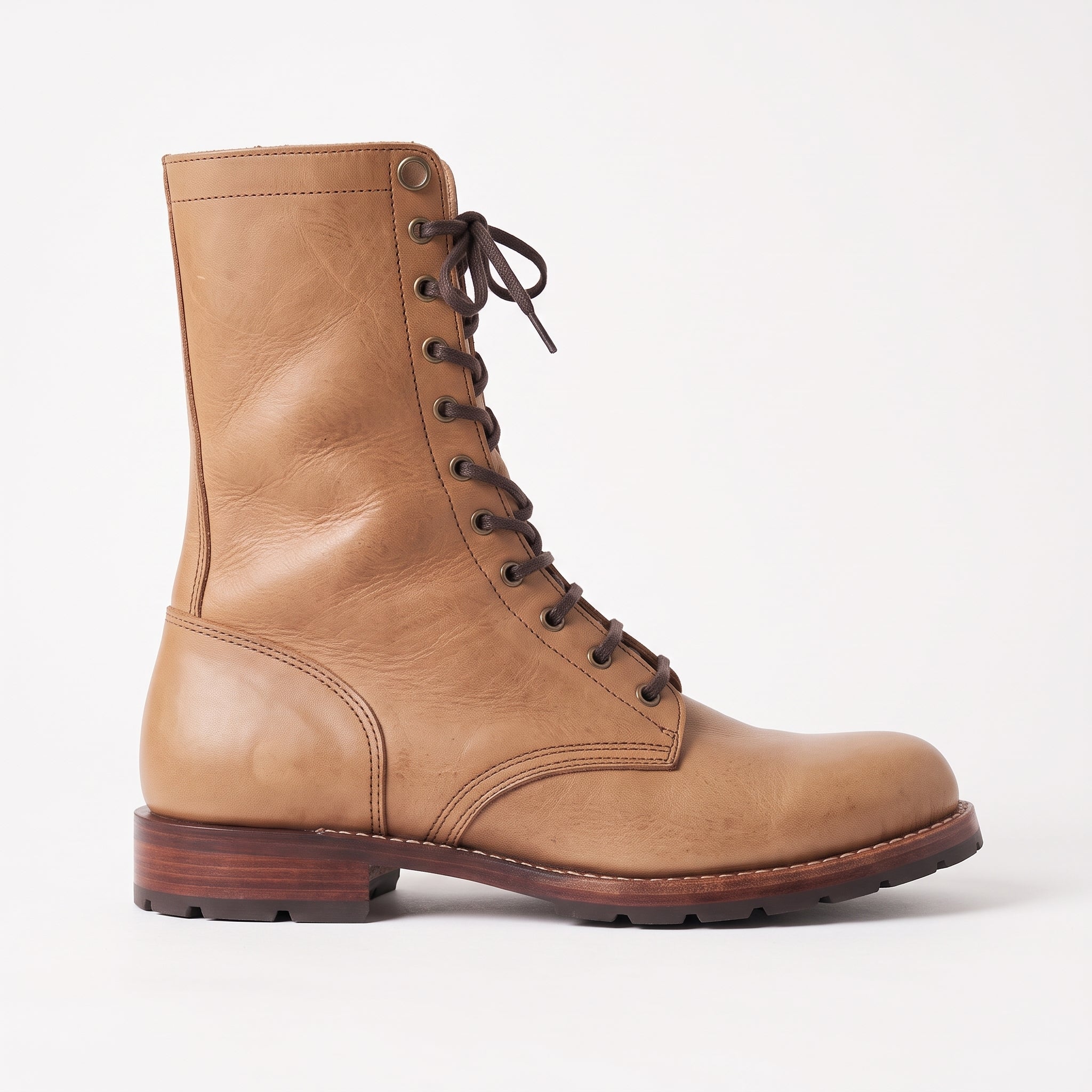 Men's Tan Plain-Toe Leather Combat Boots — Bickham